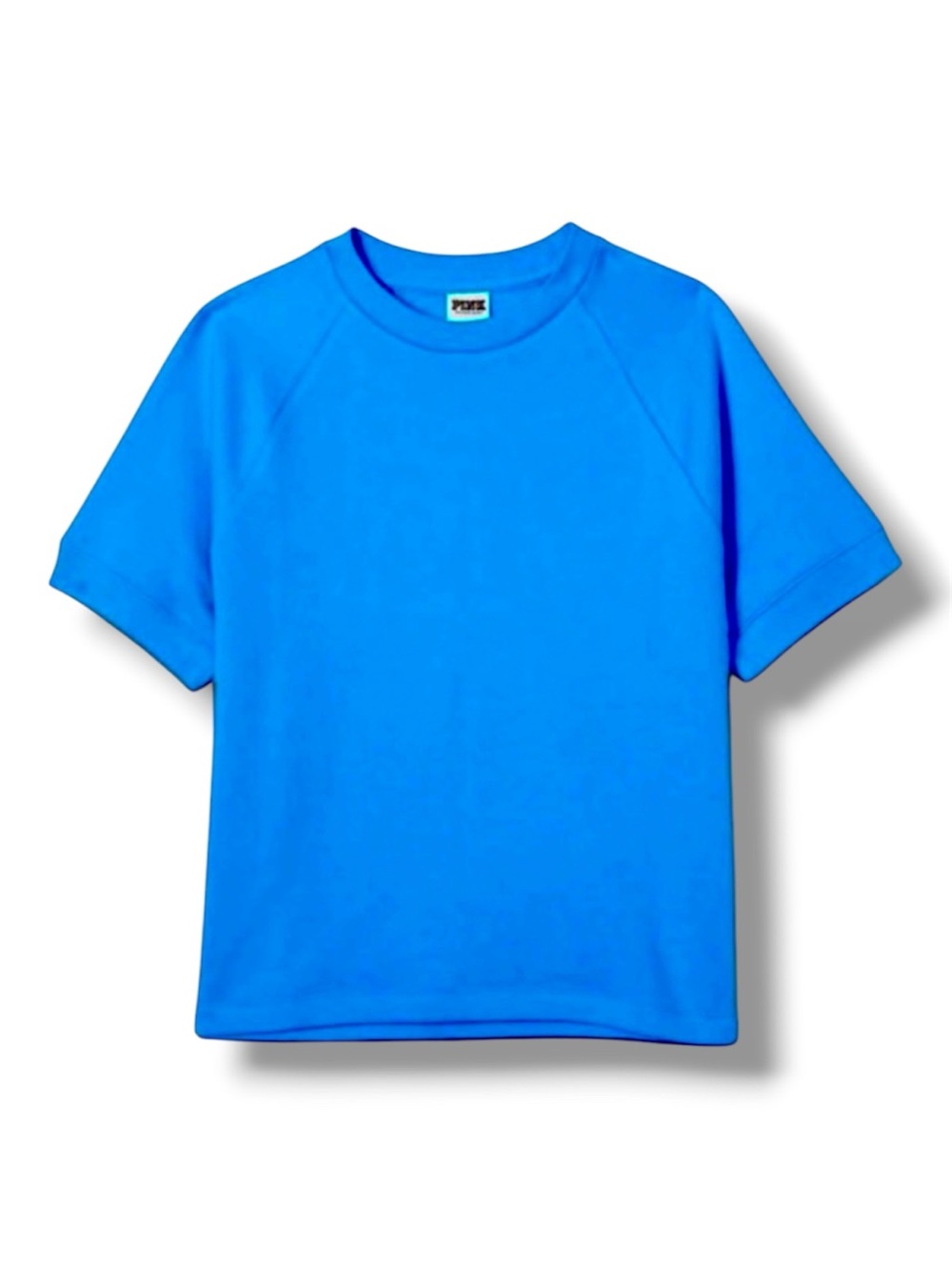 Victoria’s Secret PINK Fleece Short Sleeve Crewneck Sweatshirt, Large, Blue, NWT
